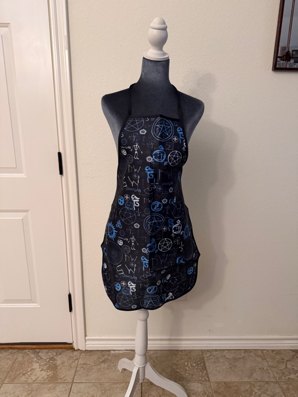 Supernatural themed apron with symbols. Thin material